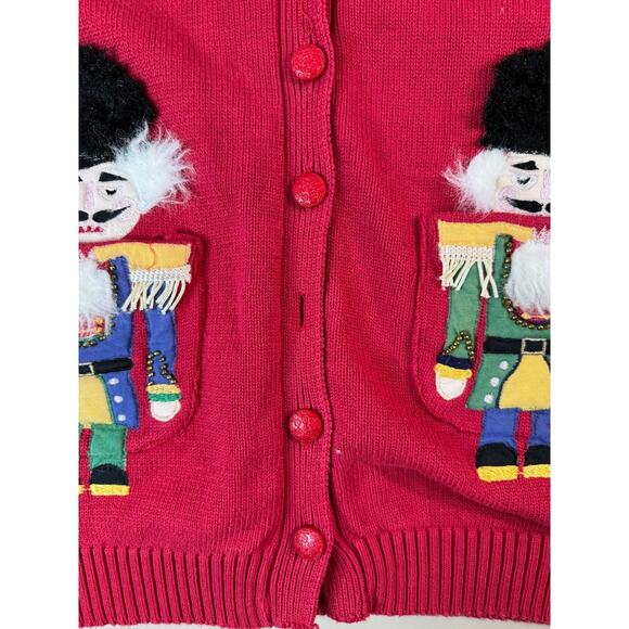 VTG Collections Etc Womens M Nutcracker Christmas Cardigan Sweater Red Embellish - Picture 6 of 11